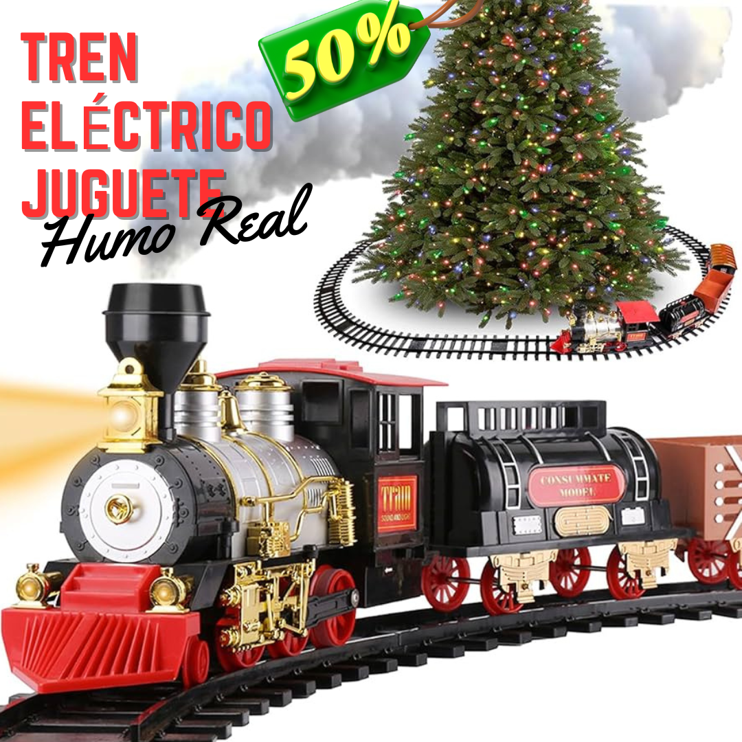 Tren Eléctrico Locomotora 🚂con motor de vapor (humo), 🎄🤶👉