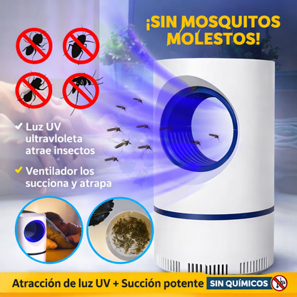 🦟 Lámpara Atrapa Mosquitos USB (Luz UV + Succión Silenciosa)