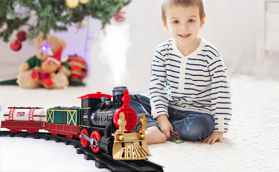 Tren Eléctrico Locomotora 🚂con motor de vapor (humo), 🎄🤶👉