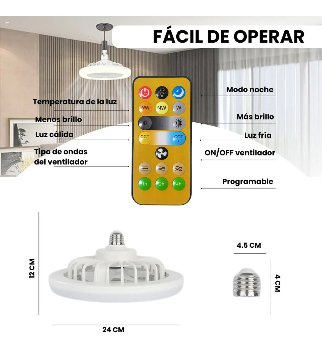 Lámpara Ventilador "AeroLight" de Techo LED con Control Remoto