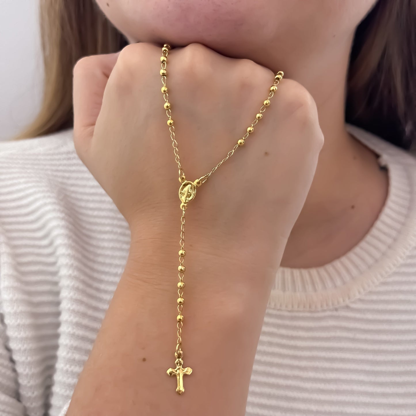 Rosario de Dama de 45cm de 4mm de virgen Milagrosa en Oro Laminado 18k