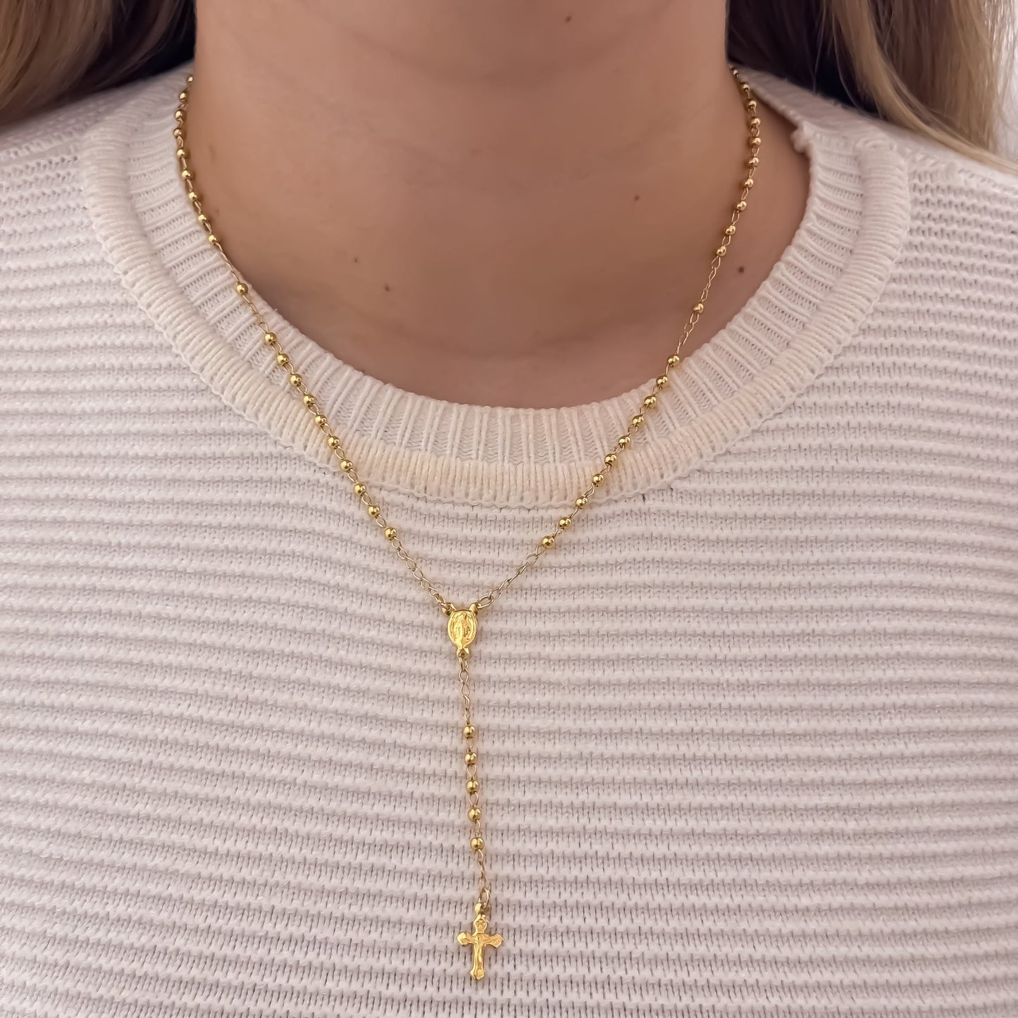 Rosario de Dama de 45cm de 4mm de virgen Milagrosa en Oro Laminado 18k