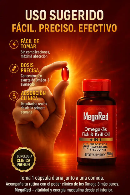 MegaRed Omega 3s® –Impulsa tu testosterona y energía natural con Aceite de Krill de alta pureza
