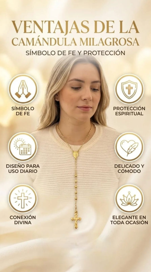 Rosario de Dama de 45cm de 4mm de virgen Milagrosa en Oro Laminado 18k