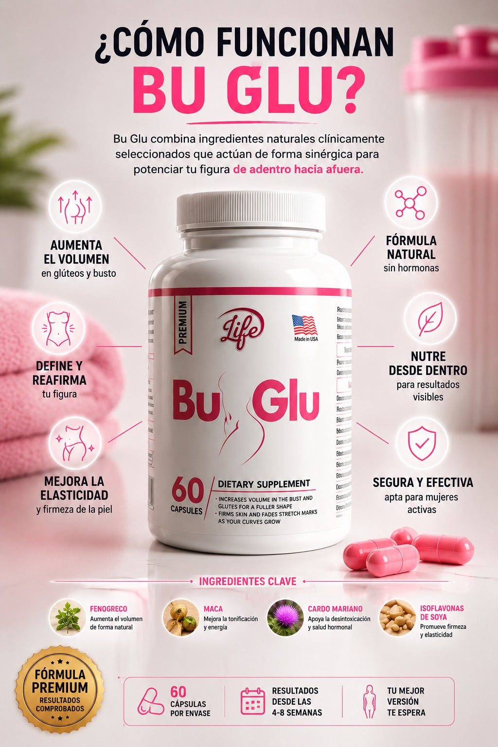 BU GLU™ – POTENCIA TUS CURVAS DE FORMA NATURAL / 60 Capsulas 2X1